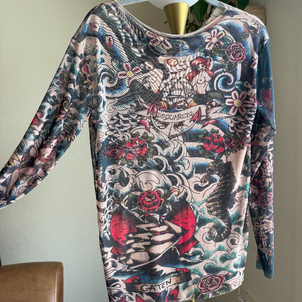 DSquared² Tattoo-print Mesh Top XL